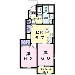 アンビシアンA 2DKの間取図画像