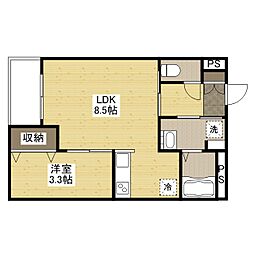 月光福山東弐番館 2階1LDKの間取り
