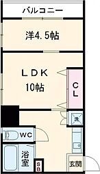 メゾンドシャワー通り 2階1LDKの間取り