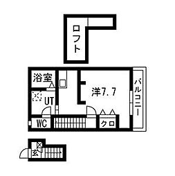 あんしん明神町08-3007 2階ワンルームの間取り