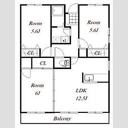 東武伊勢崎線 新伊勢崎駅 徒歩34分の賃貸マンション 3階3LDKの間取り