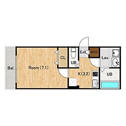 ジーメゾン所沢下安松アリア 1階1Kの間取り