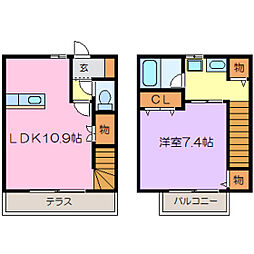 ローズガーデンＢ 1階1LDKの間取り