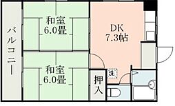 ホワイトキャッスル田崎 5階2DKの間取り