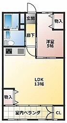 クレールきらら 2階1LDKの間取り