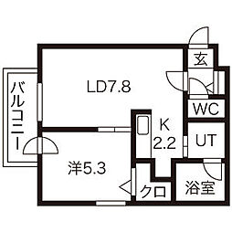 ローヤルハイツ月寒西 2階1LDKの間取り