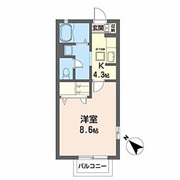 シャーメゾン北仙台 1階1Kの間取り