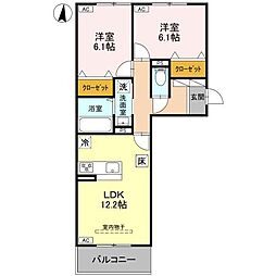 JR信越本線 北高崎駅 徒歩18分の賃貸アパート 1階2LDKの間取り