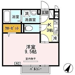 サニーフラット 2階1Kの間取り