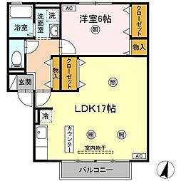 ユーステージ　C棟 2階1LDKの間取り