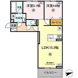 (仮称)D-ROOM中原東 3階2LDKの間取り