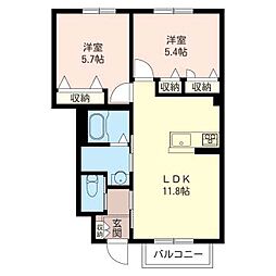JR上越線 群馬総社駅 5.5kmの賃貸アパート 1階2LDKの間取り