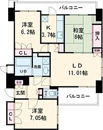 ビバシティ浜の町アトリウム 3LDKの間取図画像