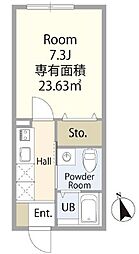 クレスト東村山 3階1Kの間取り