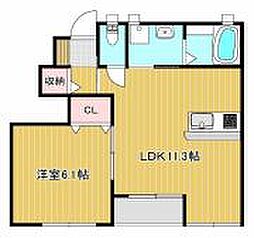プティーシュシュ雄町 1LDKの間取図画像
