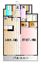 ヴューテラス弐番館 1LDKの間取図画像