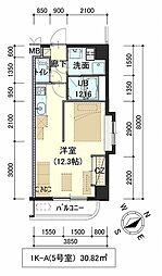 しゃとれ向山 2階1Kの間取り