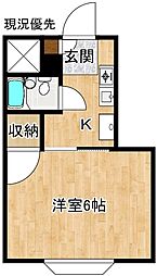 カルチェ・ヴェールI 1階1Kの間取り