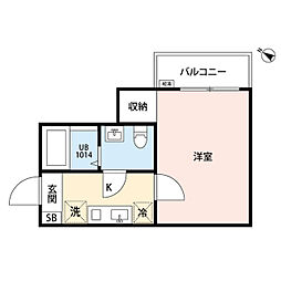エトワール鶴ヶ島 3階1Kの間取り