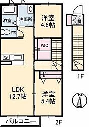 シャーメゾン・ＢＢ　Ｂ棟 2階2LDKの間取り
