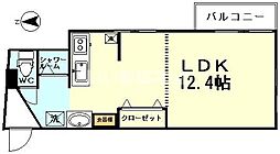 ラフィネ今木 4階ワンルームの間取り