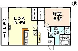 エルナード大泉 4階1LDKの間取り