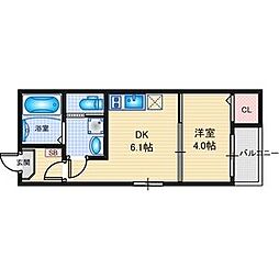 ノヴァ九重町 2階1DKの間取り