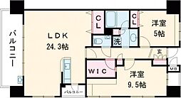 熊本市電A系統 市立体育館前駅 徒歩10分の賃貸マンション 7階2LDKの間取り