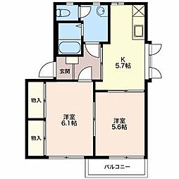 エーデルワイス　Ｂ 2階2Kの間取り