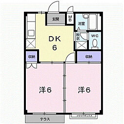ワールドハイツ満永 1階2DKの間取り
