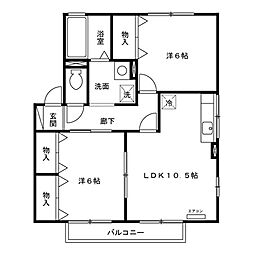リビングタウン岩沼　IIＣ 2階2LDKの間取り