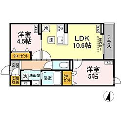セレスティア江戸川II 105 1階2LDKの間取り