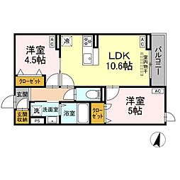 セレスティア江戸川II 205 2階2LDKの間取り