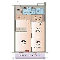 ハートフル　インプローブ 1階2LDKの間取り