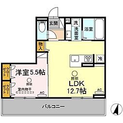 ボナール武蔵ヶ丘 3階1LDKの間取り