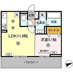 リバーサイド竜田口駅前 3階1LDKの間取り