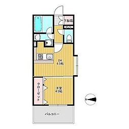 ピュアナ弓ノ町 3階1DKの間取り