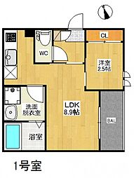 PensionJuly桜尾（仮RegalestPension桜尾本町 3階1LDKの間取り