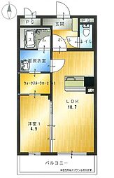 アスリードマンション 2階1LDKの間取り