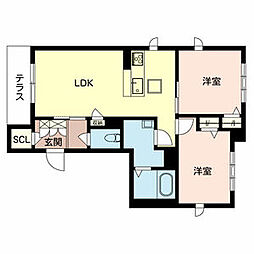 JR阪和線 和歌山駅 徒歩8分の賃貸マンション 1階2LDKの間取り