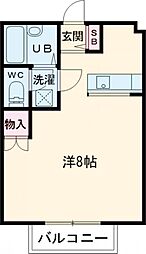ホワイトテラスＢ 2階ワンルームの間取り