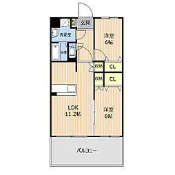 リヴィエールI 3階2LDKの間取り