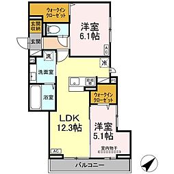 プレミア西条中央B棟 3階2LDKの間取り