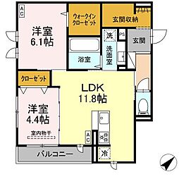 プレミア西条中央A棟 2階2LDKの間取り