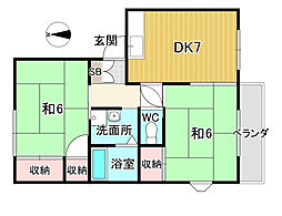 メゾン東浄 2階2DKの間取り
