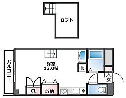 カーサ・ローズヴェール 5階1Kの間取り