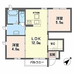 ウエストコート　B棟 1階2LDKの間取り