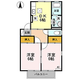 リセル幸葉 1階2DKの間取り