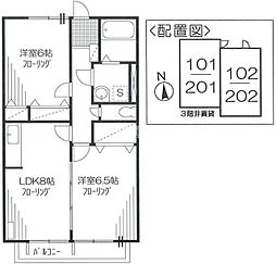 西武池袋線 飯能駅 徒歩7分の賃貸マンション 2階2LDKの間取り