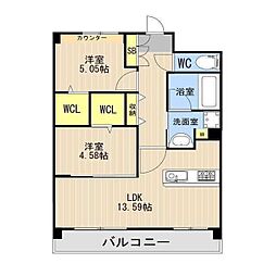 LIBTH光の森II 6階2LDKの間取り